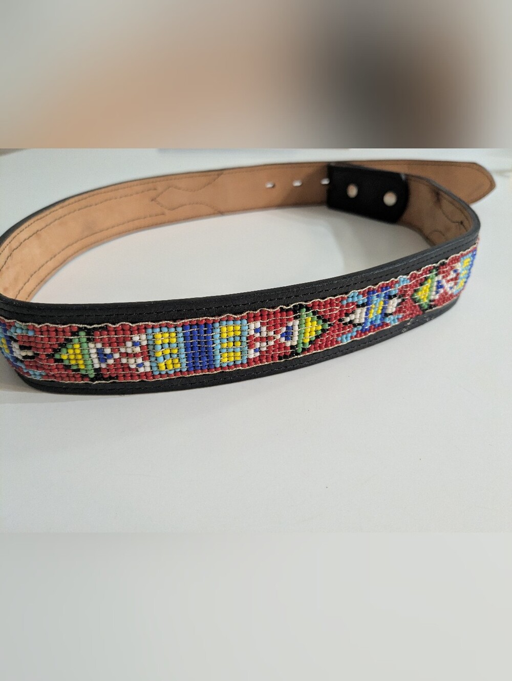 Vintage Circle Y of Yoakum Beaded Leather Western Belt Size 34 Handmade Texas NO